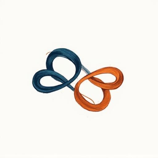 二つの異なる色の糸が絡み合う象徴的なイメージ。